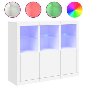 vidaXL Servantă cu lumini LED, 3 buc., alb, lemn prelucrat