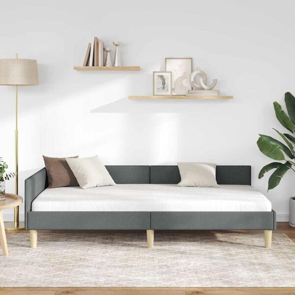 vidaXL Cadru de pat colțar Gri închis 100 x 200 cm țesătură