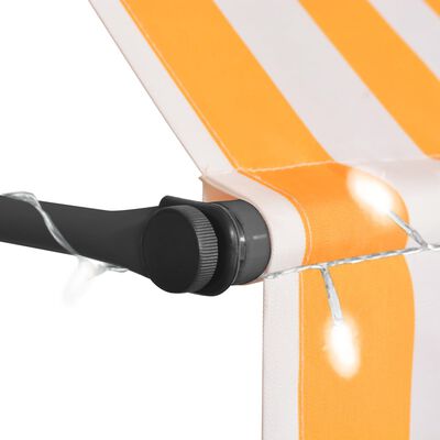 vidaXL Copertină retractabilă manual cu LED, alb & portocaliu, 350 cm