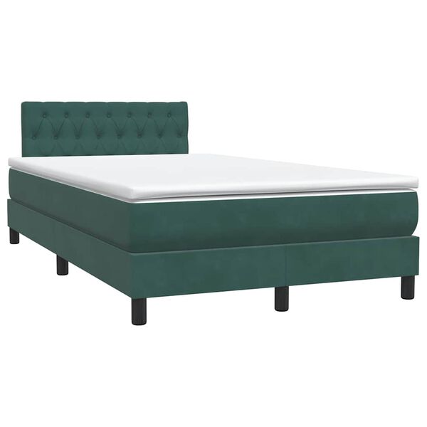vidaXL Pat box spring cu saltea, verde &icirc;nchis, 120x210 cm, catifea