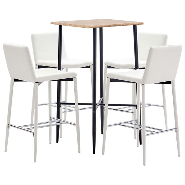 vidaXL Set mobilier de bar, 5 piese, alb, piele ecologică