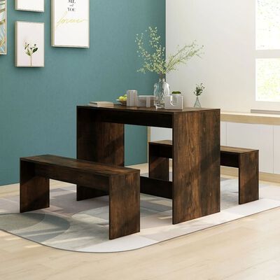 vidaXL Set mobilier de bucătărie, 3 piese, stejar afumat, PAL