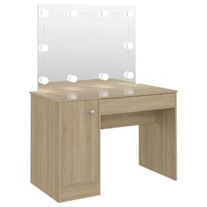 vidaXL Masă de machiaj cu lumini LED, stejar, 110x55x145 cm, MDF
