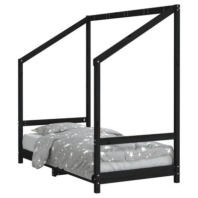 vidaXL Cadru de pat pentru copii, negru, 80x160 cm, lemn masiv de pin