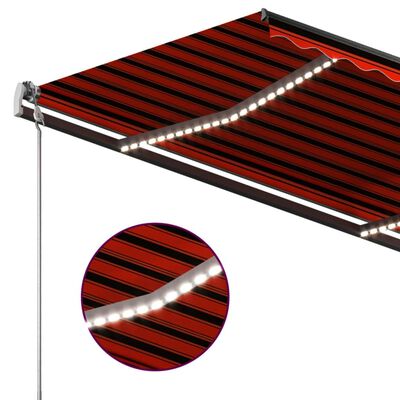 vidaXL Copertină automată senzor vânt & LED portocaliu/maro 3,5x2,5 m