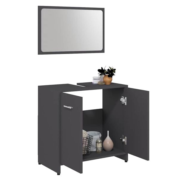 vidaXL Set de mobilier de baie, gri, lemn prelucrat