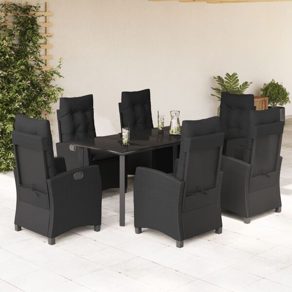 vidaXL Set mobilier de grădină cu perne, 7 piese, negru, poliratan