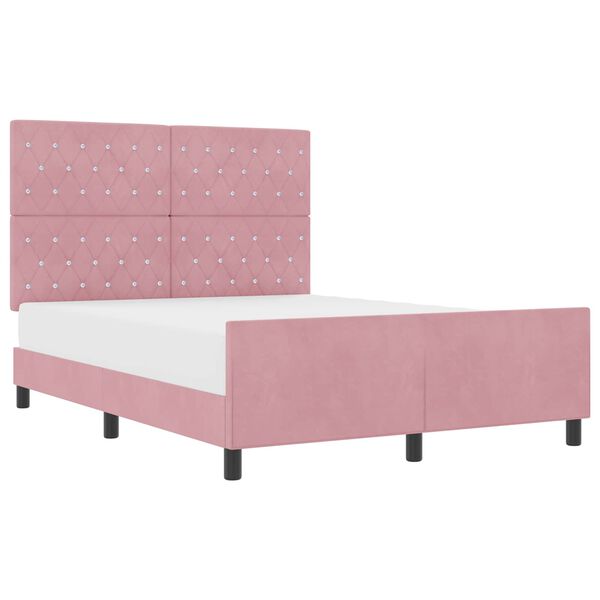 vidaXL Pat cu arcuri cu headboard Roz 140 x 200 cm Catifea