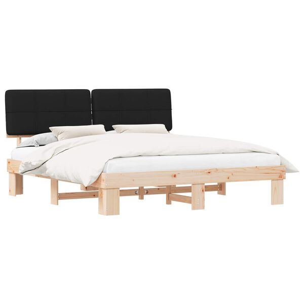 vidaXL Cadru de pat cu tăblie tapițată cu headboard Negru 200 x 200 cm