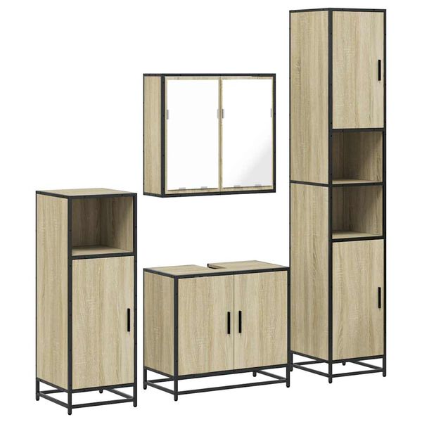 vidaXL Set de mobilier de baie din 4 piese din lemn de stejar Sonoma