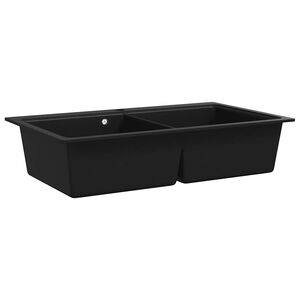 Chiuvetă de bucătărie din granit &icirc;ncastrată, cu două cuve, neagră