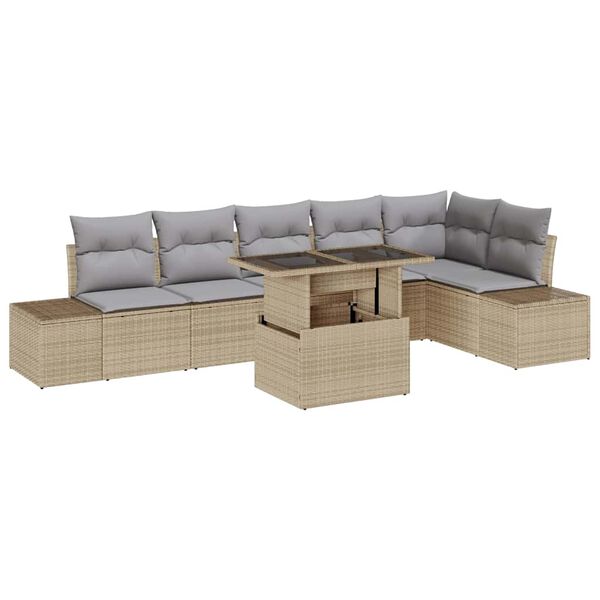 vidaXL Set de canapele pentru grădină 7 pcs Bej Rattan poli