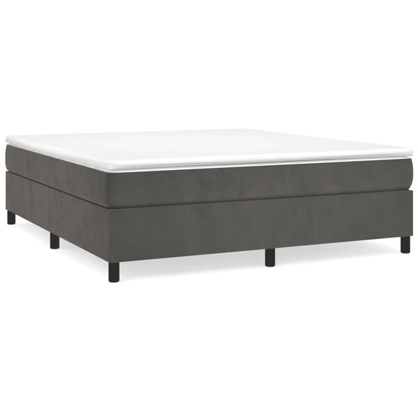 vidaXL Pat box spring cu saltea, gri &icirc;nchis, 200x200 cm, catifea