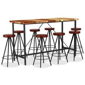 vidaXL Set de bar 9 piese lemn masiv reciclat și piele naturală