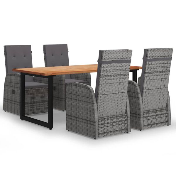 vidaXL Set mobilier de grădină cu perne, 5 piese, gri, poliratan