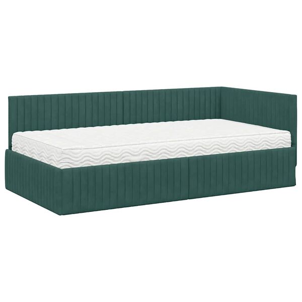 vidaXL Cadru de pat colțar cu saltea cu headboard 2 pcs Verde Catifea