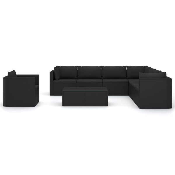 vidaXL Set mobilier de grădină cu perne, 10 piese, negru, poliratan