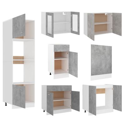 vidaXL Set dulapuri bucătărie, 7 piese, gri beton, lemn prelucrat