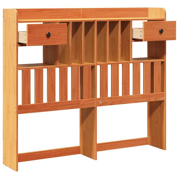 vidaXL Tăblie de pat cu depozitare maro ceruit, 135 cm, lemn masiv pin