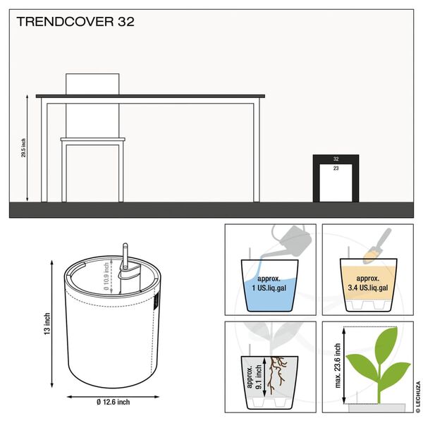 LECHUZA Jardinieră TRENDCOVER 32 Felt ALL-IN-ONE, gri &icirc;nchis