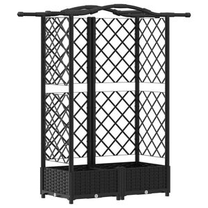 vidaXL Pat Ridicat cu Trellis și Acoperiș Negru 124 x 40 x 126 cm PP