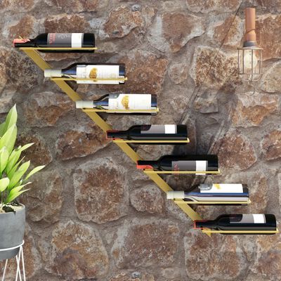 vidaXL Suport sticle de vin, de perete, 7 sticle, auriu, metal