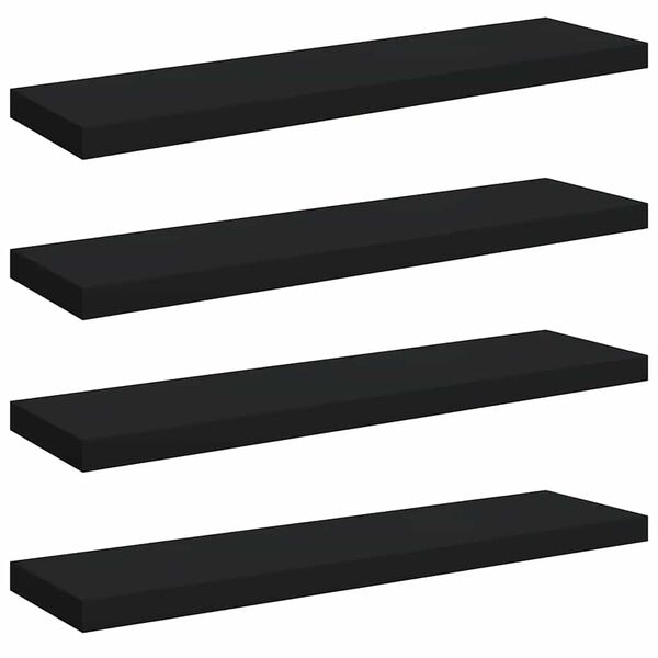 vidaXL Rafturi de perete suspendate 4 buc., negru, 90x23,5x3,8 cm, MDF