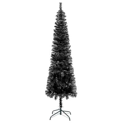 vidaXL Brad de Crăciun pre-iluminat slim, set globuri, negru, 150 cm