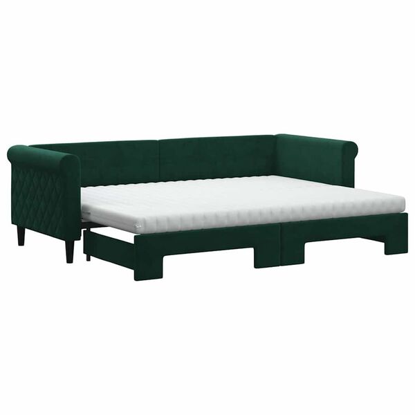 vidaXL Pat de zi cu extensie și saltele verde închis 80x200 cm catifea