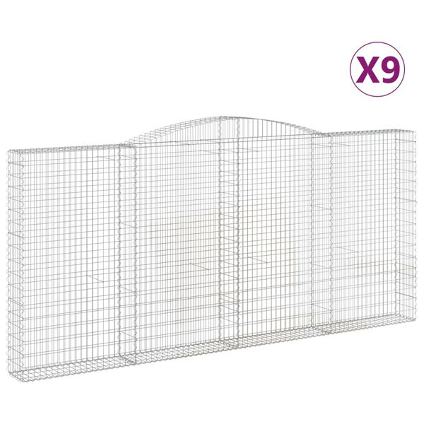 vidaXL Coșuri gabion arcuite 9 buc, 400x30x180/200 cm, fier galvanizat