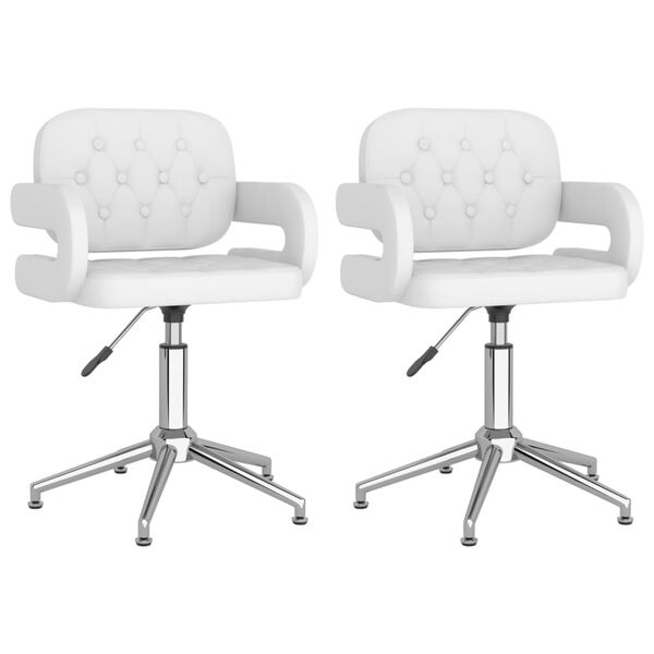 vidaXL Scaune de bucătărie pivotante, 2 buc., alb, piele artificială