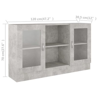 vidaXL Dulap cu vitrină, gri beton, 120x30,5x70 cm, lemn prelucrat