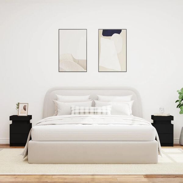 vidaXL Noptiere cu lumini LED, 2 buc., negru, 35x39x55 cm