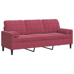 vidaXL Canapea cu 3 locuri cu pernuțe, roșu vin, 180 cm, catifea