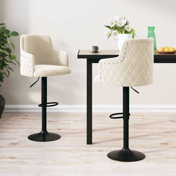 vidaXL Scaune de bar, 2 buc., crem, catifea