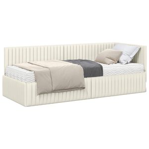 vidaXL Cadru de pat colțar cu saltea cu headboard 2 buc. Crem Catifea