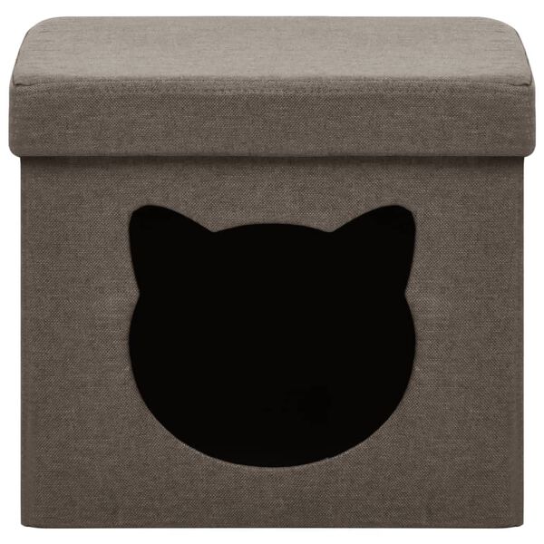 vidaXL Taburet depozitare pliabil, maro cu model pisică, ţesătură