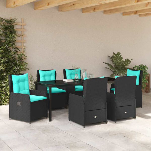 vidaXL Set de masă pentru grădină 7 pcs Negru Rattan poli