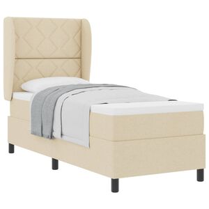 vidaXL Pat cu arcuri cu saltea cu headboard Crem 80 x 200 cm țesătură