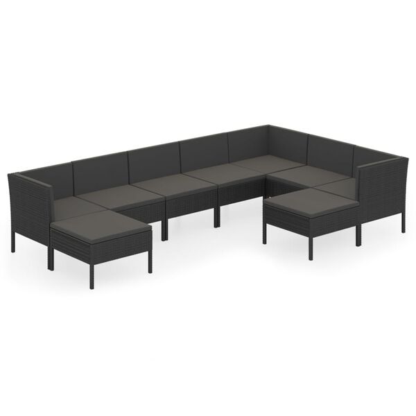 vidaXL Set mobilier de grădină cu perne, 9 piese, negru, poliratan