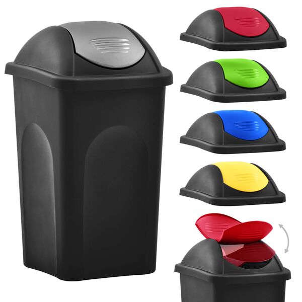 vidaXL Coș de gunoi, capac oscilant, negru și argintiu, 60L