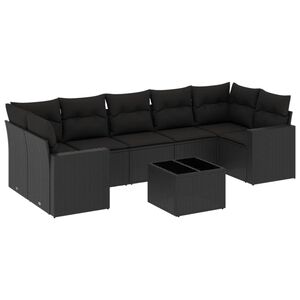 vidaXL Set mobilier de grădină cu perne, 8 piese, negru, poliratan