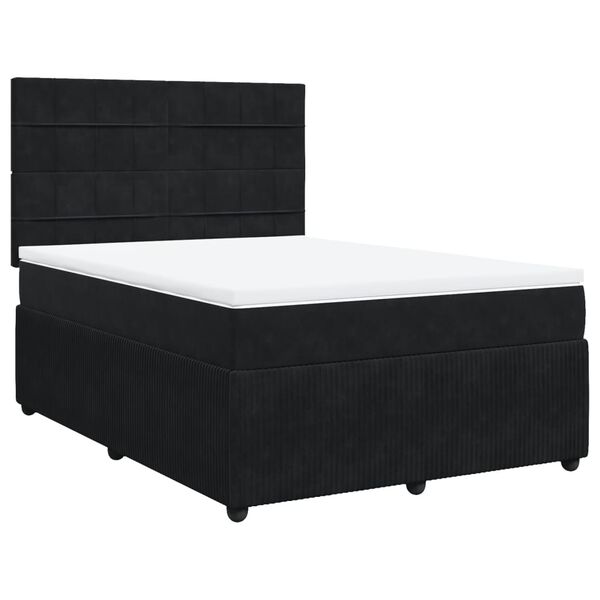 vidaXL Pat box spring cu saltea, negru, 140x190 cm, catifea