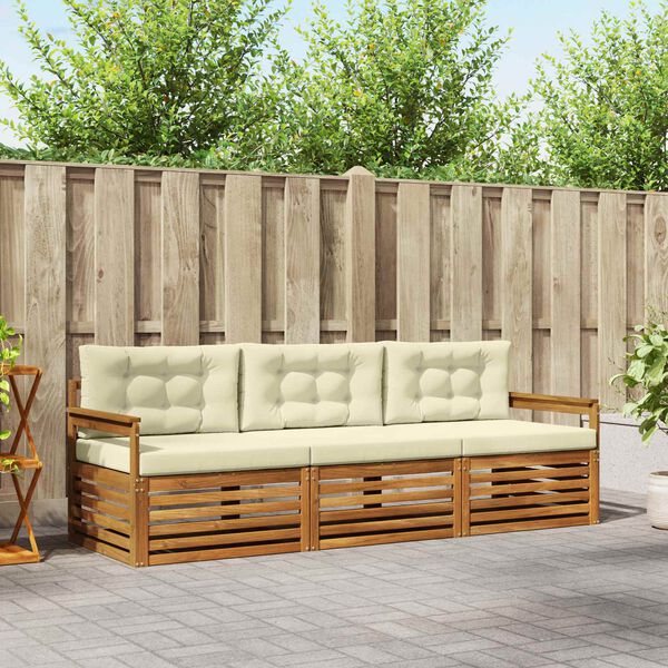 vidaXL Set de canapele de exterior cu pernă 3 pcs Natural și Crem