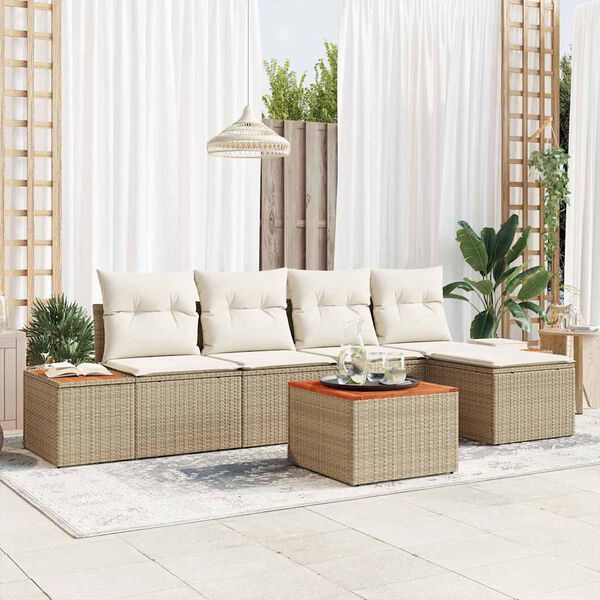 vidaXL Set de canapele pentru grădină 6 pcs bej și crem Poli Rattan