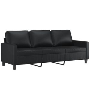 vidaXL Canapea cu 3 locuri, negru, 180 cm, piele ecologică