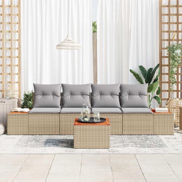 vidaXL Set de canapele pentru grădină cu pernă 5 pcs Bej Rattan poli