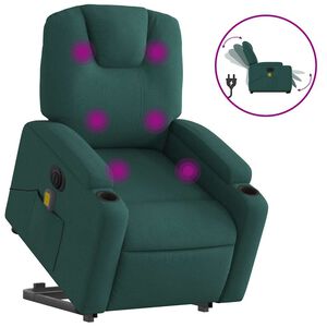 vidaXL Fotoliu electric masaj rabatabil / ridicare verde &icirc;nchis textil
