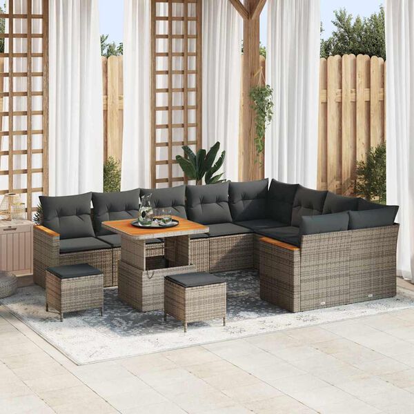 vidaXL Set de canapele pentru grădină cu pernă 12 pcs Gri Poli Rattan