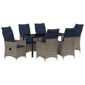 vidaXL Set de masă și scaune cu pernă 7 pcs Gri Ratan PE